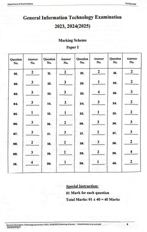 Official G.C.E. 2023, 2024(2025) A/L GIT Answer Sheet English Medium PDF