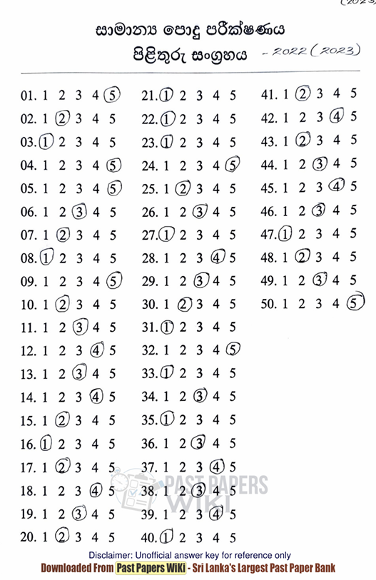 Official G.C.E. 2022 A/L Common General Test Answer Sheet Sinhala Medium PDF