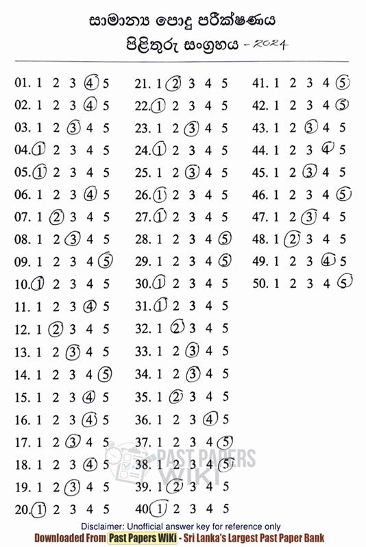 Official G.C.E. 2024 A/L Common General Test Answer Sheet Sinhala Medium PDF