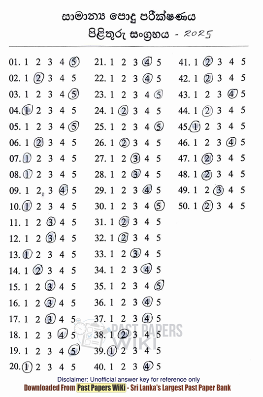 Official G.C.E. 2025 A/L Common General Test Answer Sheet Sinhala Medium PDF