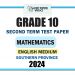 Southern Province 2024 Grade 10 Mathematics 2nd Term Test Paper | English Medium