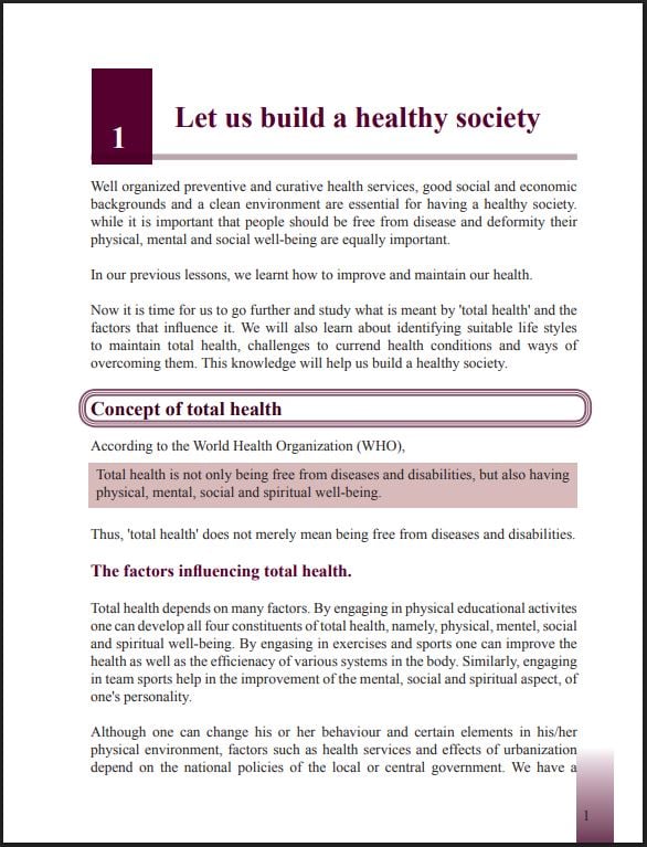 Grade 10 Health and Physical Education Textbook PDF (English Medium)