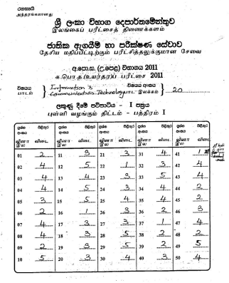 Official G.C.E. 2011 A/L ICT Answer Sheet English Medium PDF