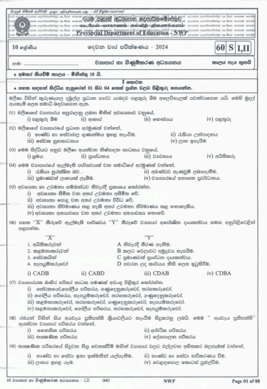 North Western Province 2024 Grade 10 Business Studies 2nd Term Test Paper First Page