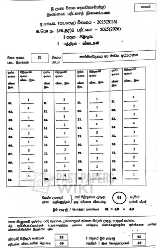 Official G.C.E. 2025(2026) O/L Communication and Media Studies MCQ Answer Sheet